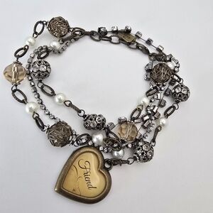 Heart Charm Bracelet with Pearls and Crystals